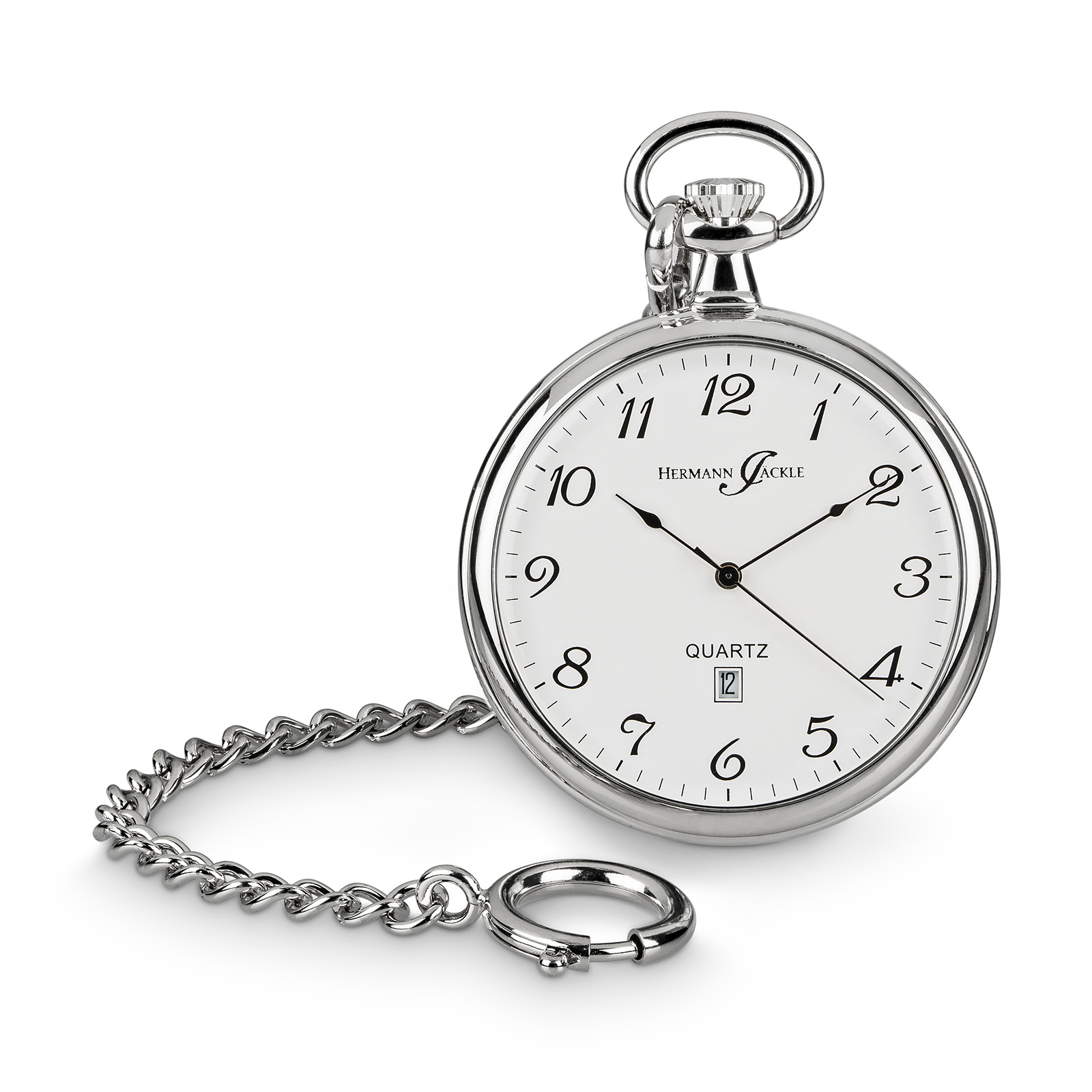 Hermann Jäckle Konstanz II Quarz Taschenuhr Mineralglas Kette Reiseetui 47 mm