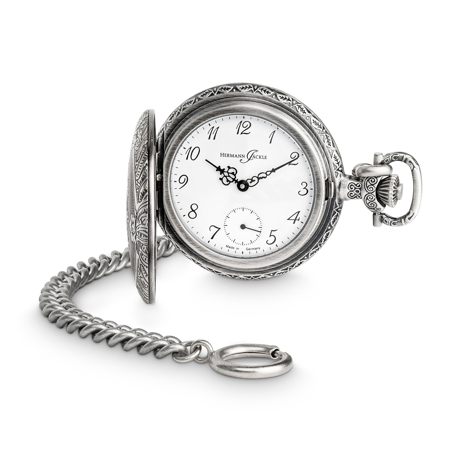 Hermann Jäckle Schöntal 2 Antiklook Taschenuhr Handaufzug Mineralglas Kette Reiseetui 50 mm