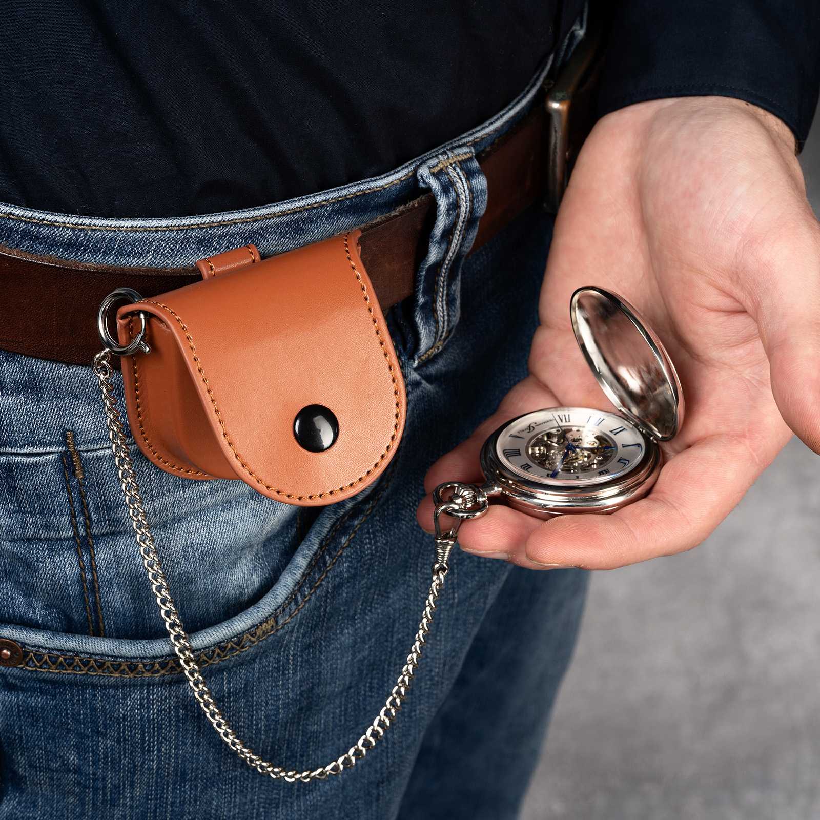 Hermann Jäckle Gürteltasche Etui für 1 Taschenuhr braun am Gürtel